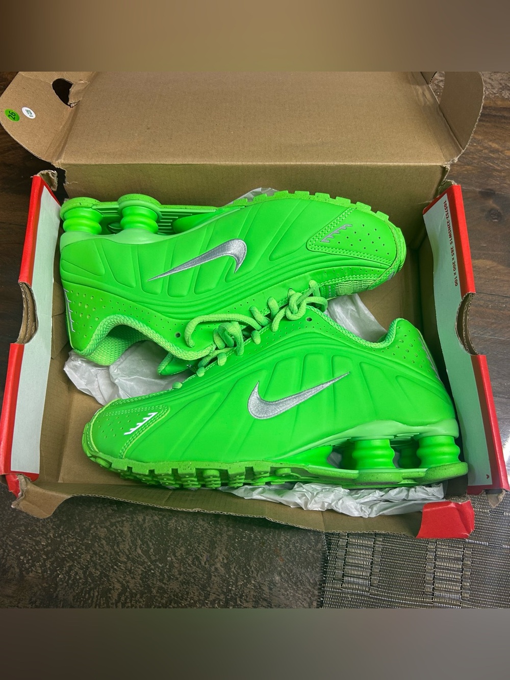 Nike Kids' Neon Green Shox Sneakers with Silver Swoosh